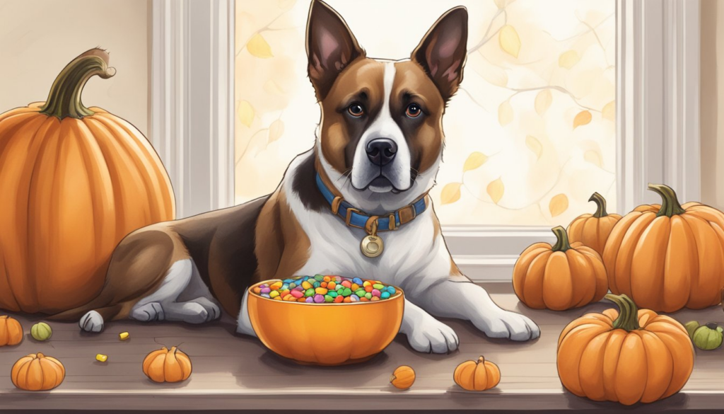 Halloween Safety Tips for Dogs - Dog with a bowl of candy